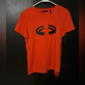 Helmut Lang Orange Short Sleeve Tee with Black Graphic